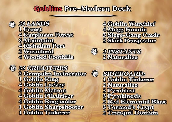Goblins Pre-Modern Proxy Deck | 75 Proxy Cards for Playtesting