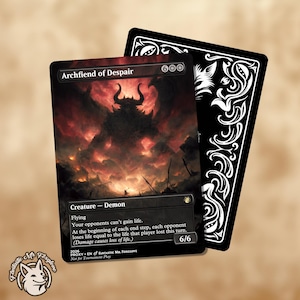 May include: A Magic: The Gathering card featuring the Archfiend of Despair. The card's artwork depicts a demonic figure with horns against a fiery background. The card's text includes "Creature - Demon" and "Flying". The card's power and toughness are 6/6.