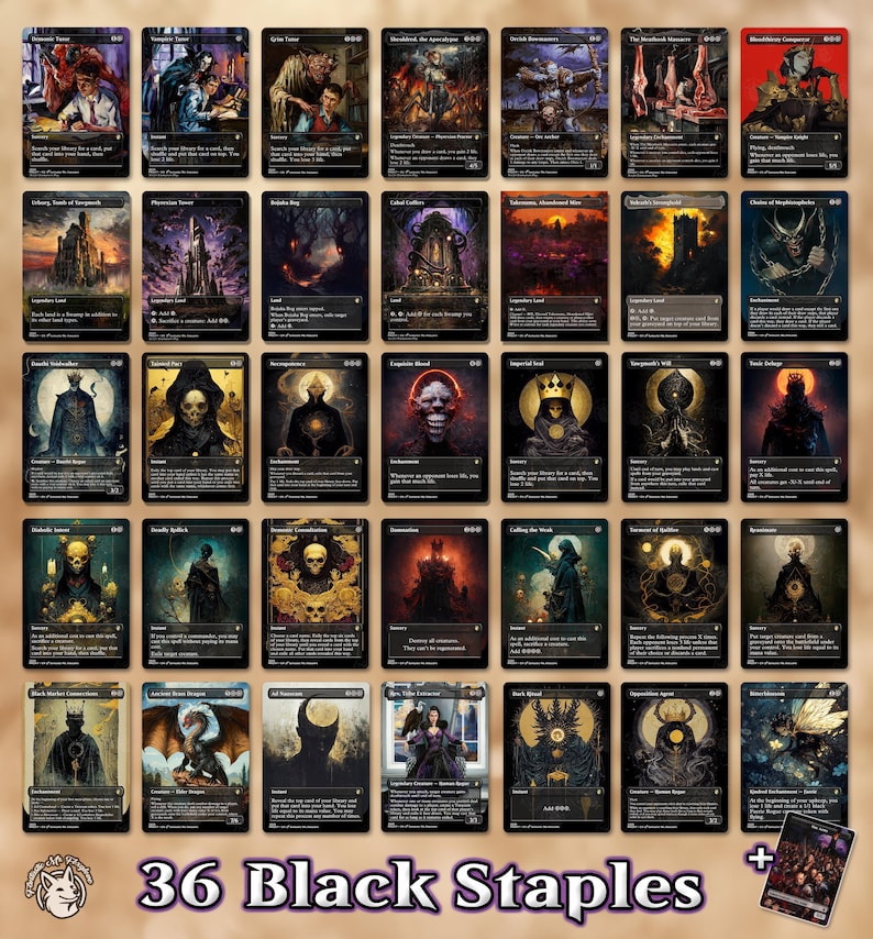 Black Staples | Up to 75 Proxy Cards! — Demonic, Grim, Vampiric Tutor, Sheoldred the Apocalypse, Bowmasters, Meathook, Coffers, more 36 Staples