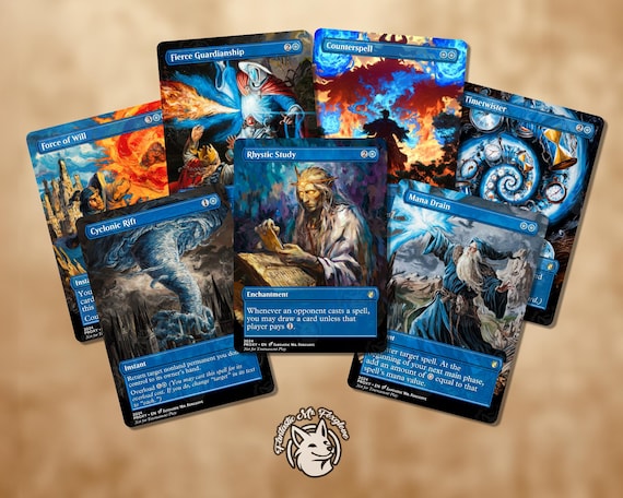 7+ Blue Staples | Proxy Cards — Up to 27 Cards! — Rhystic Study, Cyclonic Rift, Mana Drain, Force of Will, Fierce, Remora, Oracle, & More