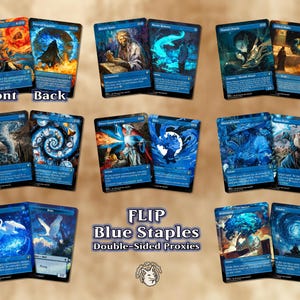 8 DFC Blue Staples | DOUBLE-FACED Proxy Cards // 16 Staples Across 8 Cards