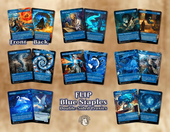 8 DFC Blue Staples | DOUBLE-FACED Proxy Cards // 16 Staples Across 8 Cards