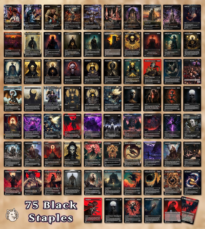 Black Staples | Up to 75 Proxy Cards! — Demonic, Grim, Vampiric Tutor, Sheoldred the Apocalypse, Bowmasters, Meathook, Coffers, more All 75 Staples