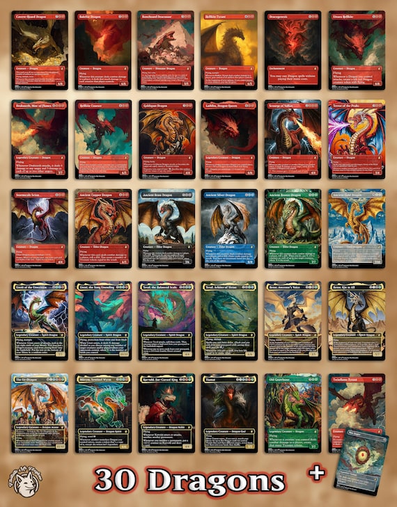 31 Dragon Staples | Proxy Cards — Ancient Dragon, Ureni, Teval, Betor, Korvold, Tiamat, Miirym, The Ur-Dragon, Gnawbone, etc + Mox Jasper!