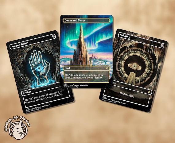 3 E.D.H. Essentials | Proxy Cards — Cmd Tower, Sol Ring & Arcane Signet
