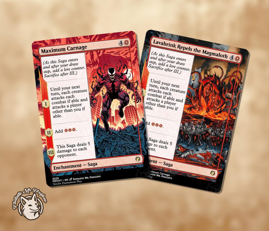 Maximum Carnage and Lavabrink Repels the Magmaloth | Proxy Cards