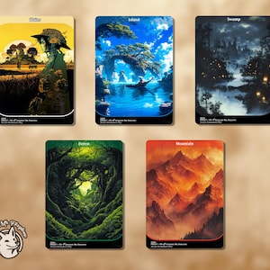 Pacote com 5 itens básicos | Cartas de proxy de terra básicas — Ilha, Planície, Montanha, Pântano, Floresta