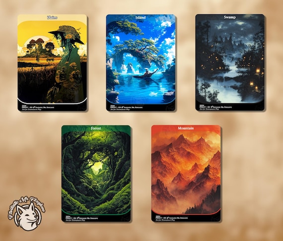 5 Basics Bundle | Basic Land Proxy Cards — Island, Plains, Mountain, Swamp, Forest