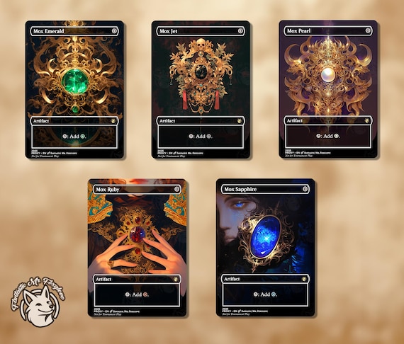 5 Moxen | Vintage Staple Proxy Cards  Mox Emerald, Jet, Sapphire, Ruby and  Pearl of the Power 9  Choose Your Art and Card Frame! - Etsy Canada
