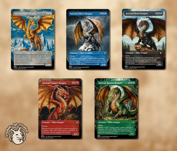 5 Ancient Dragons | Proxy Cards — Ancient Copper, Silver, Gold, Brass, Bronze Dragon