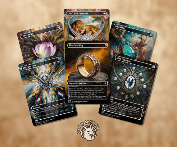 6 Artifact Staples for Legacy | Proxy Cards — The One Ring, Chrome Mox, Mox Opal, Mox Diamond, Lotus Petal, Lion's Eye Diamond