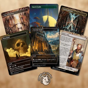 6 Legacy Land Staples | Proxy Cards — Wasteland, Ancient Tomb, City of Traitors, Urza&#39;s Saga, Cavern of Souls, Gaea&#39;s Cradle