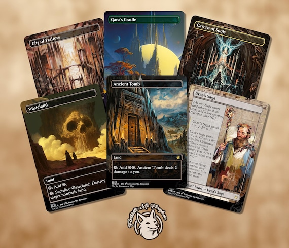 6 Legacy Land Staples | Proxy Cards — Wasteland, Ancient Tomb, City of Traitors, Urza's Saga, Cavern of Souls, Gaea's Cradle