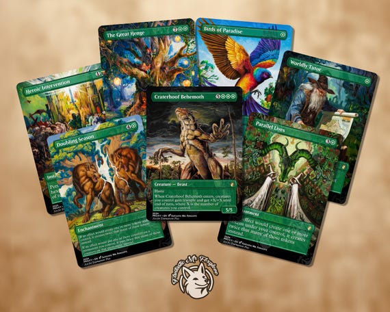 7+ Green Staples | Proxy Cards — Doubling Season, Parallel Lives, Worldly Tutor, Craterhoof, option to add Cradle, Henge, Gnawbone, etc