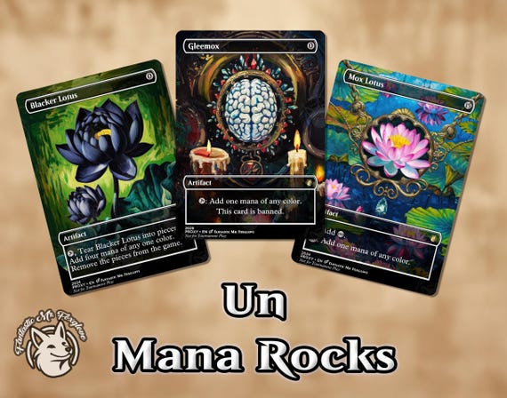 3 Un Mana Rocks | Proxy Cards — Blacker Lotus, Gleemox, Mox Lotus