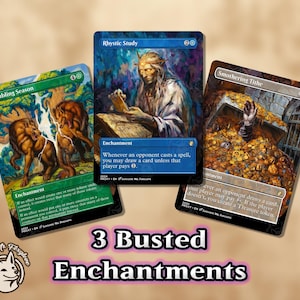 3+ Busted Enchantments | Proxy Cards — Rhystic Study, Smothering Tithe, Doubling Season +can add Procession, Remora, Breach, Necro & more!