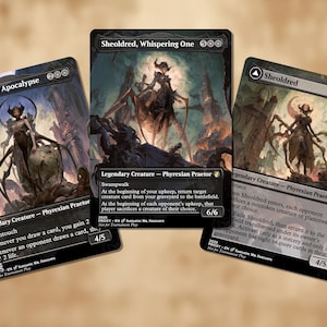 3 Sheolddreds Bündel | Proxy-Karten - Sheoldred the Apocalypse, Whispering One und Double-Faced Saga