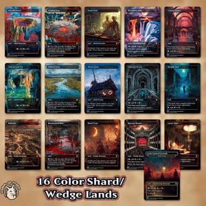Lot de 16 terrains fragmentés/coin | Cartes proxy : choisissez votre trio de couleurs ! 3 Dual, 3 Fetch, 3 Shock, 3 Surveil, 3 Bond Land et 1 Tri Land