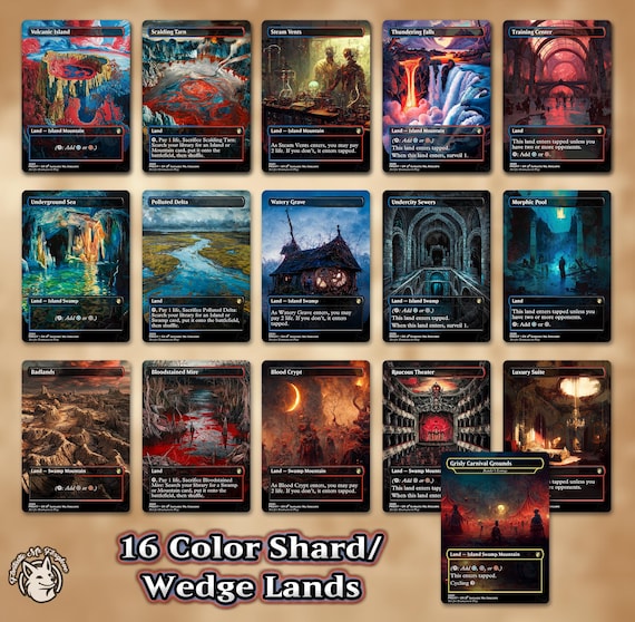 16 Shard/Wedge Lands Bundle | Proxy Cards — Choose Your Color Trio! 3 Dual, 3 Fetch, 3 Shock, 3 Surveil, 3 Bond Land, and 1 Tri Land