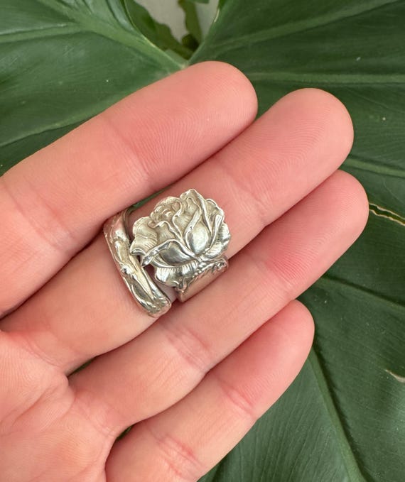 Sterling SILVER Spoon Statement Ring - Antique Fl… - image 1