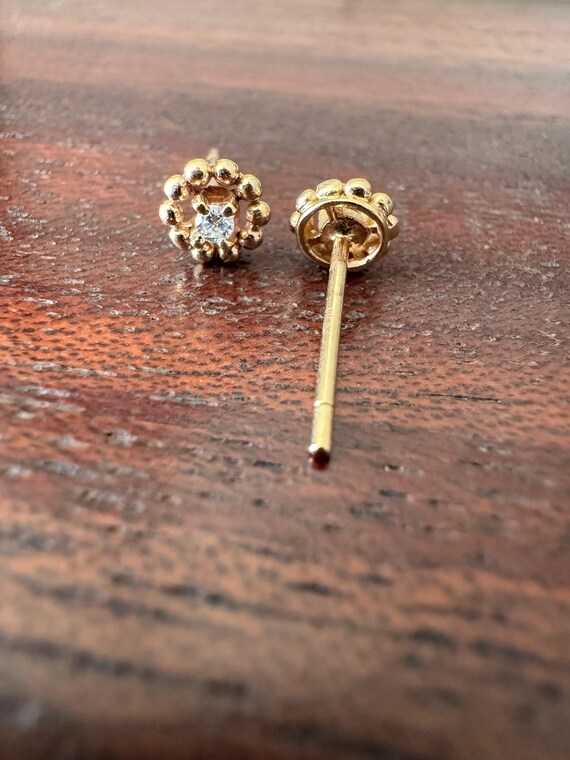 Tiny 14k Solid Yellow Gold Diamond Bubble Stud Ea… - image 5