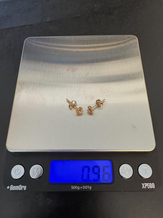 Tiny 14k Solid Yellow Gold Diamond Bubble Stud Ea… - image 13