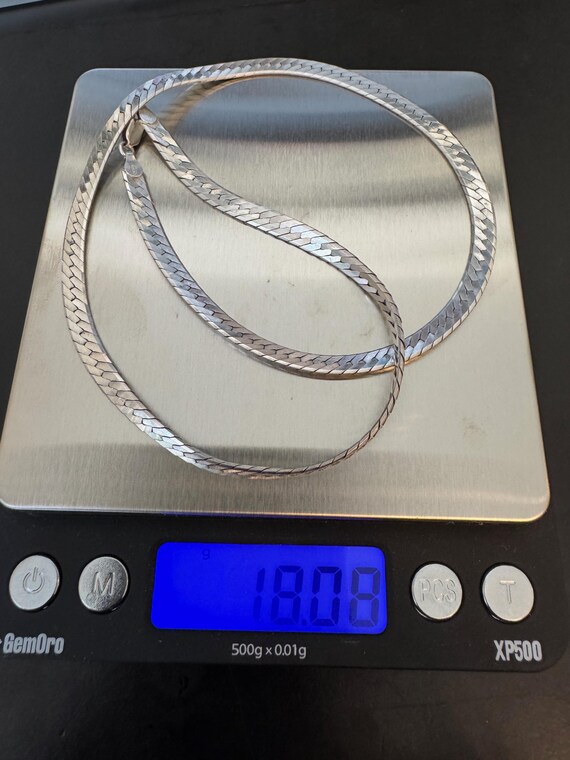 Vintage Solid Sterling Silver Herringbone Chain N… - image 9