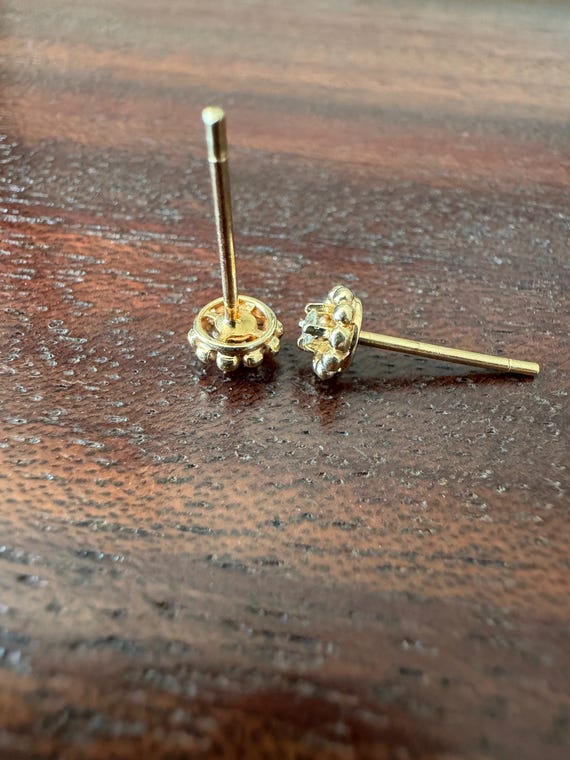 Tiny 14k Solid Yellow Gold Diamond Bubble Stud Ea… - image 4