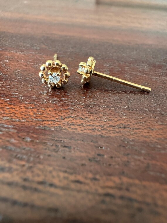Tiny 14k Solid Yellow Gold Diamond Bubble Stud Ea… - image 6