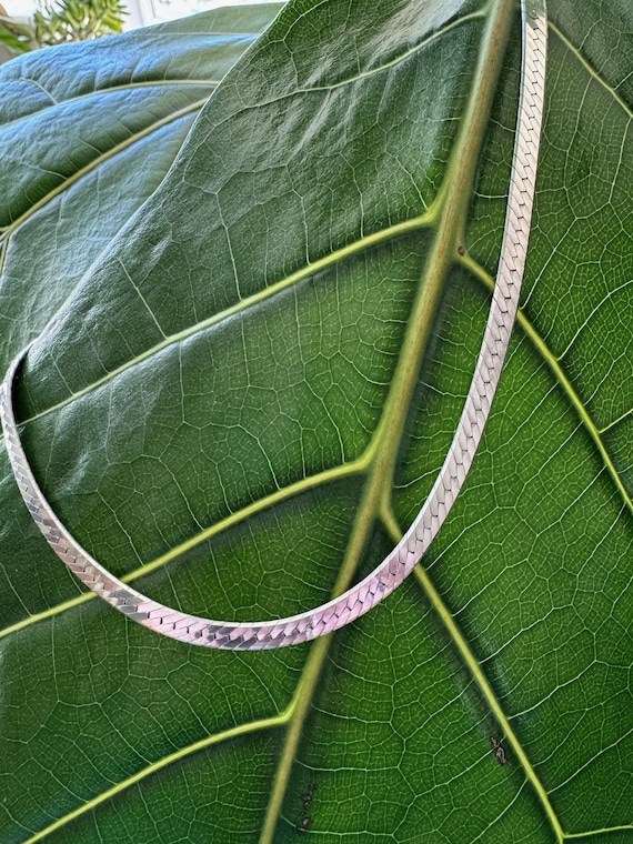 Vintage Solid Sterling Silver Herringbone Chain N… - image 1