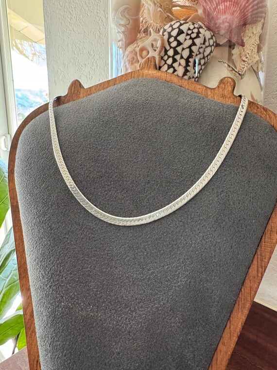 Vintage Solid Sterling Silver Herringbone Chain N… - image 6