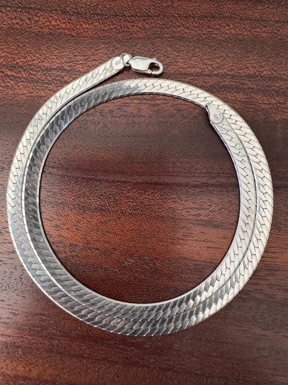 Vintage Solid Sterling Silver Herringbone Chain N… - image 5