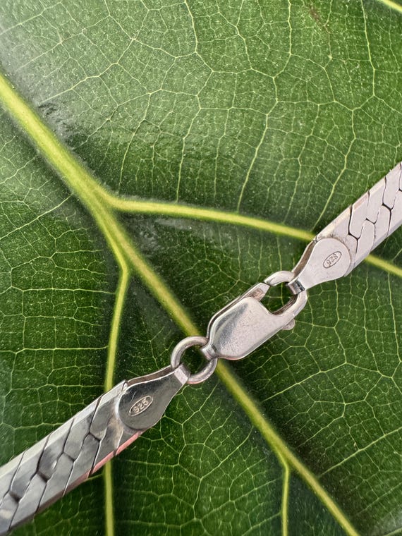 Vintage Solid Sterling Silver Herringbone Chain N… - image 4