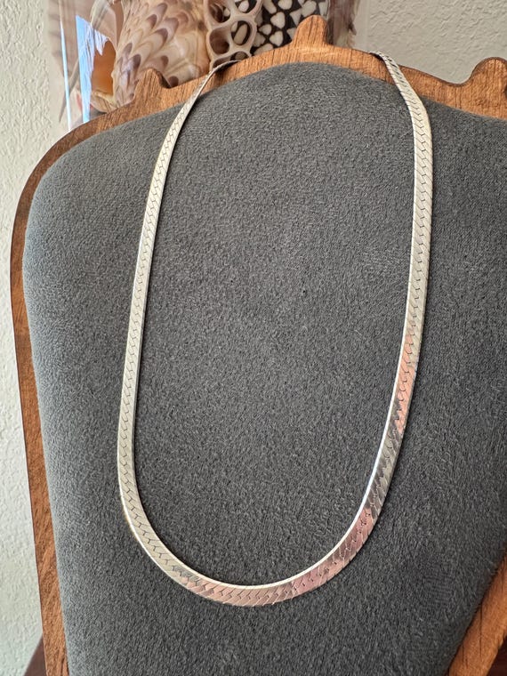 Vintage Solid Sterling Silver Herringbone Chain N… - image 2