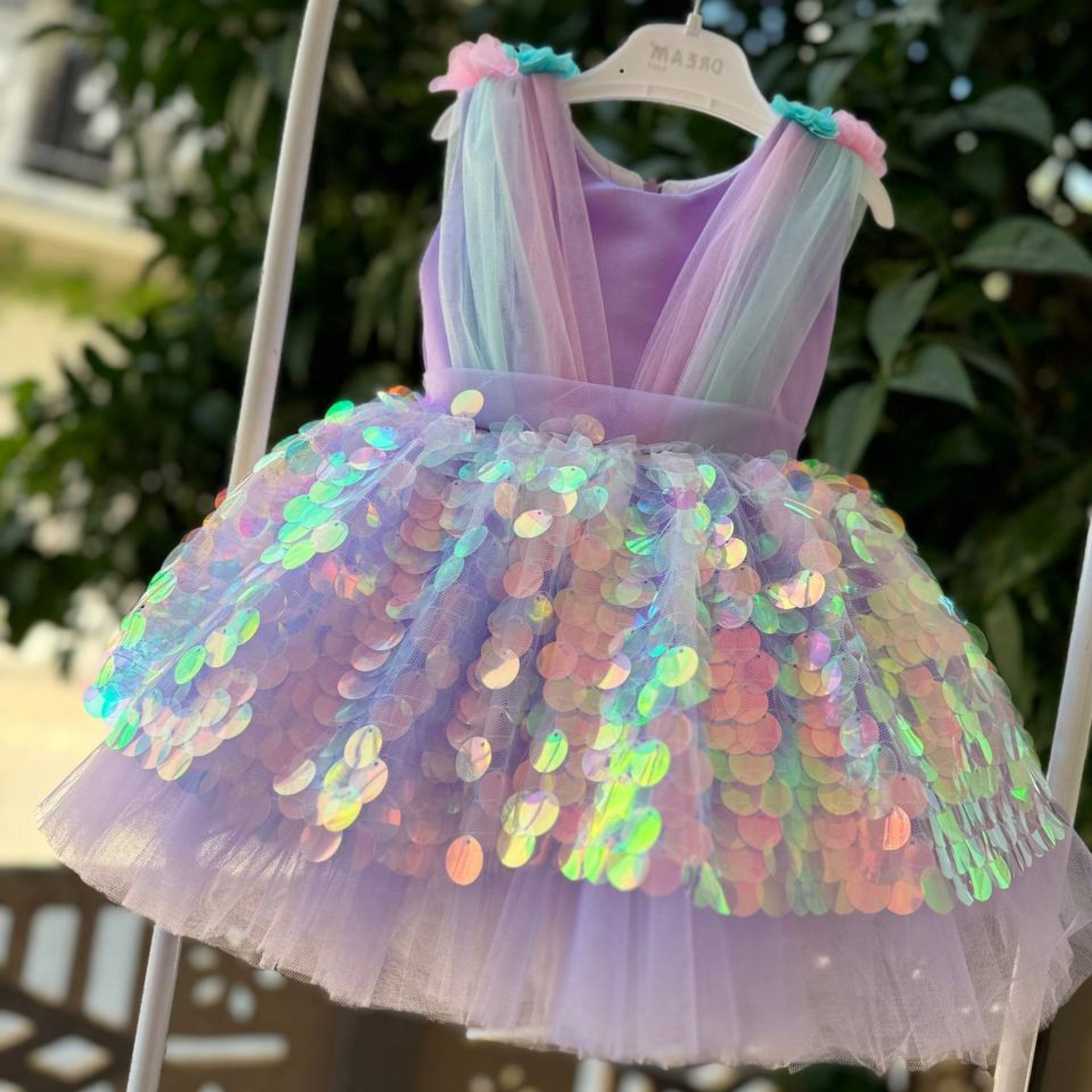 Vestito Da Principessa Glitterato Per Bambine - Con Paillettes, Maniche Lunghe, Gonna A Balze E Fiocco Posteriore - Taglie Da 6 A 14 Anni