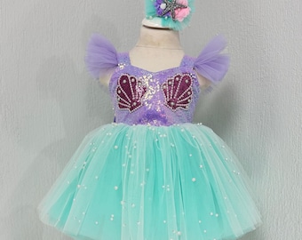 Encantador vestido de princesa sirena para niñas - Disfraz de tutú de Ariel personalizable para fiestas y cumpleaños mágicos
