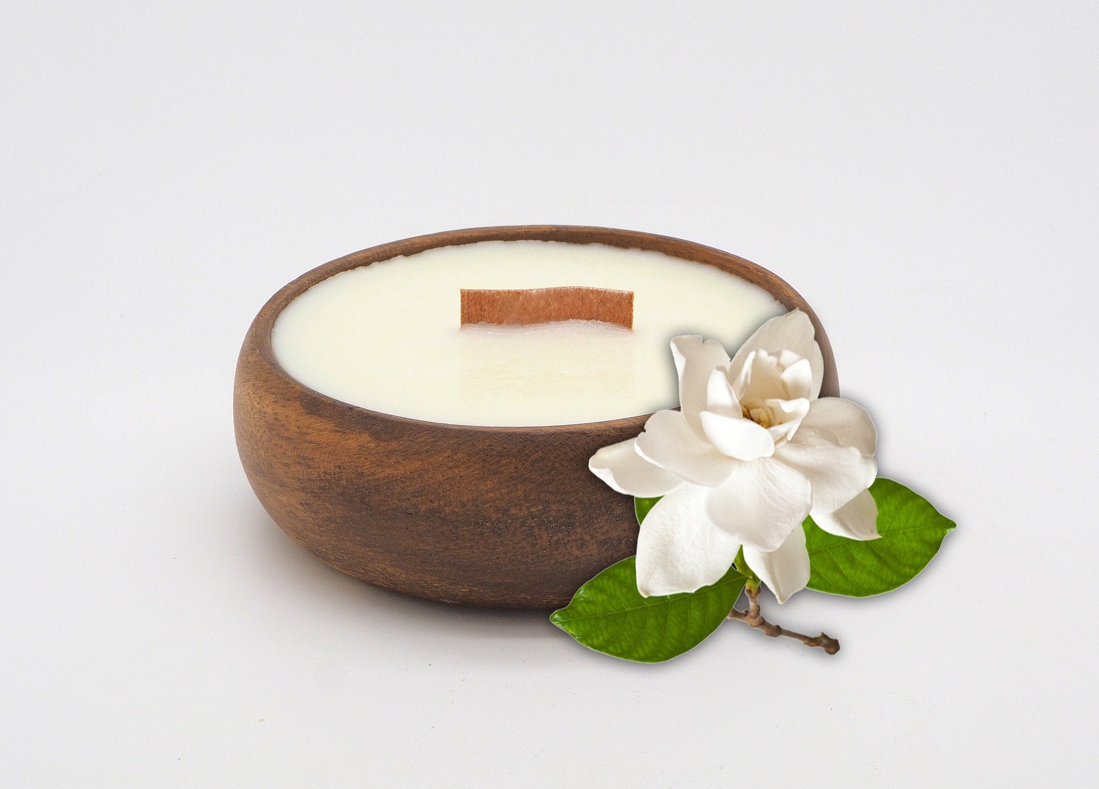 Gardenia Candle in Beautiful Acacia Bowl - Hawaiian Tropical Beach Th…