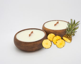 Pineapple  (SET OF 2 ) Candles in Reusable  Bowl - Hawaiian Tropical Beach Theme - Best Smelling