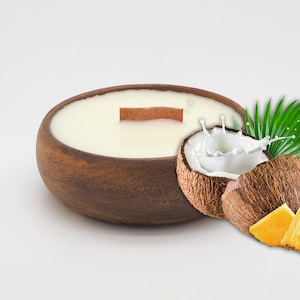 Coconut  Candle in Reusable  Bowl  - All Natural Soy Wax - Wooden Wick