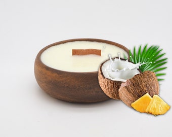 Coconut  Candle in Reusable  Bowl  - All Natural Soy Wax - Wooden Wick