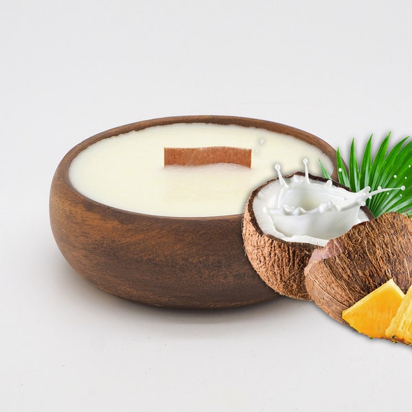 Coconut  Candle in Reusable  Bowl  - All Natural Soy Wax - Wooden Wick