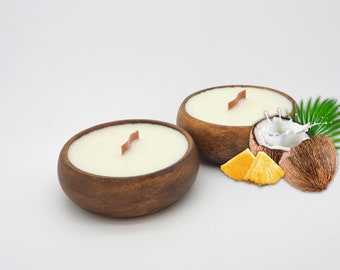 Coconut (Set of 2) Candles in Reusable Acacia Bowl - MADE IN USA