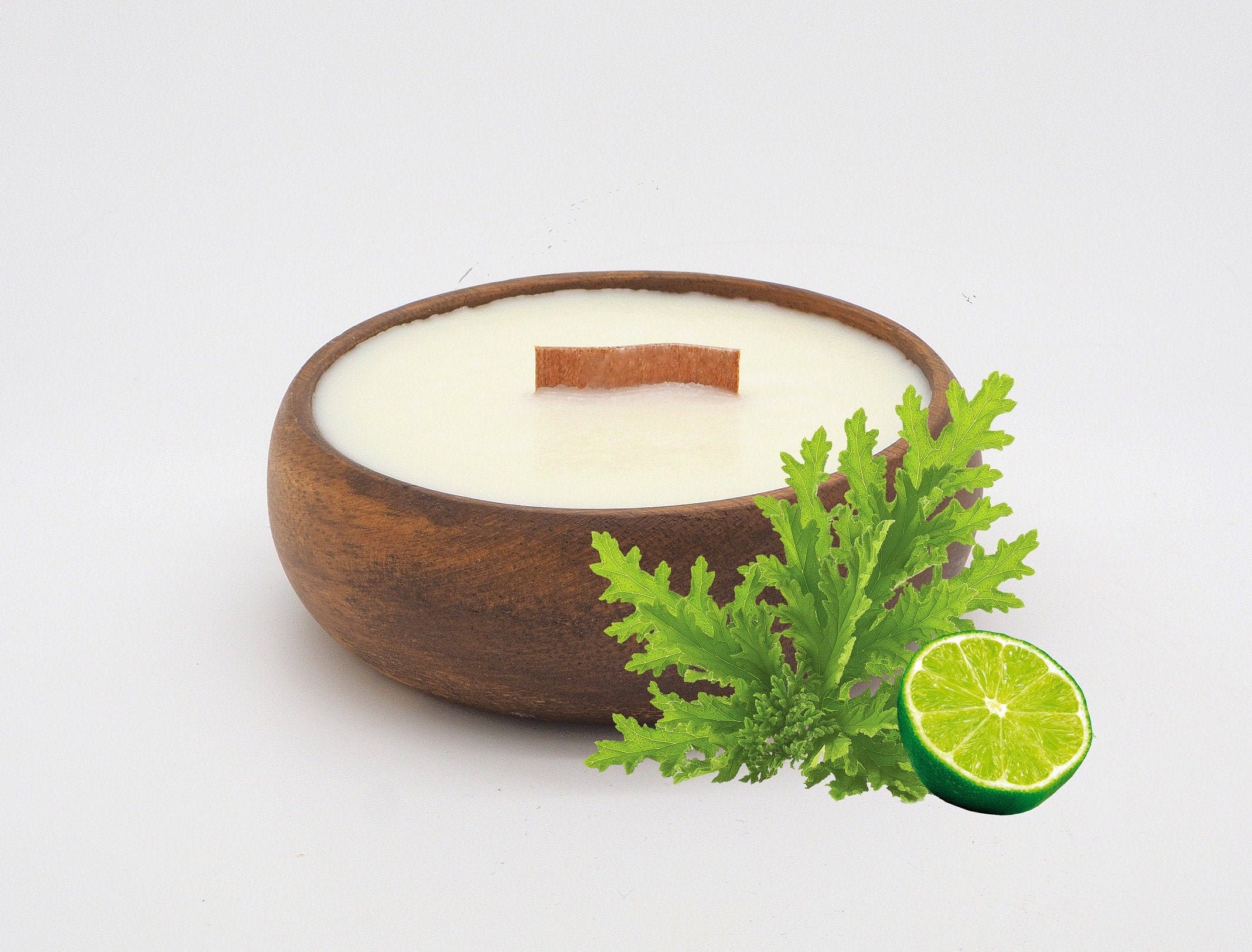 Citronella & Lime in Reusable  Acacia Bowl - Natural Bug Repellent  - Strong Scented Candles Wooden Wick