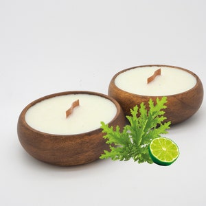 Citronella Lime (SET OF 2)candles in Reusable  Bowl with Wooden Wick - Hawaiian Tropical Beach Theme - Bug Repellent