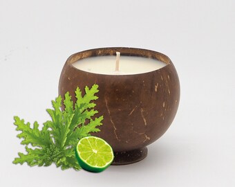 Citronella & Lime Candle in Real Reusable  Coconut Cup - Tropical Drink - Natural Bug Repellent - Strong Scented Candle - Outdoor Candle