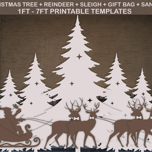 Modello per giro in slitta di Babbo Natale, stencil stampabile in PDF, modelli di decorazioni natalizie con silhouette, modello di scena natalizia, decorazioni per il cortile