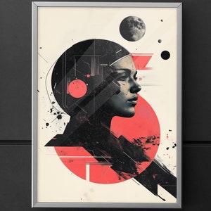 Stylized Abstract Futuristic Women Portrait print, digital poster for printing, instant download after checkout