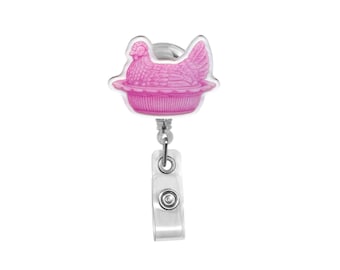 Pink Hen on Nest Badge Reel - Split Tail