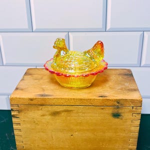 Covered Chicken Dish - 2 Piece Hen - Westmoreland Glass Mould - Rosso Exclusive - American Made - Mosser Glass USA (Marble