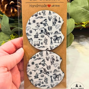 Western Toile Car Coasters - Mini Print